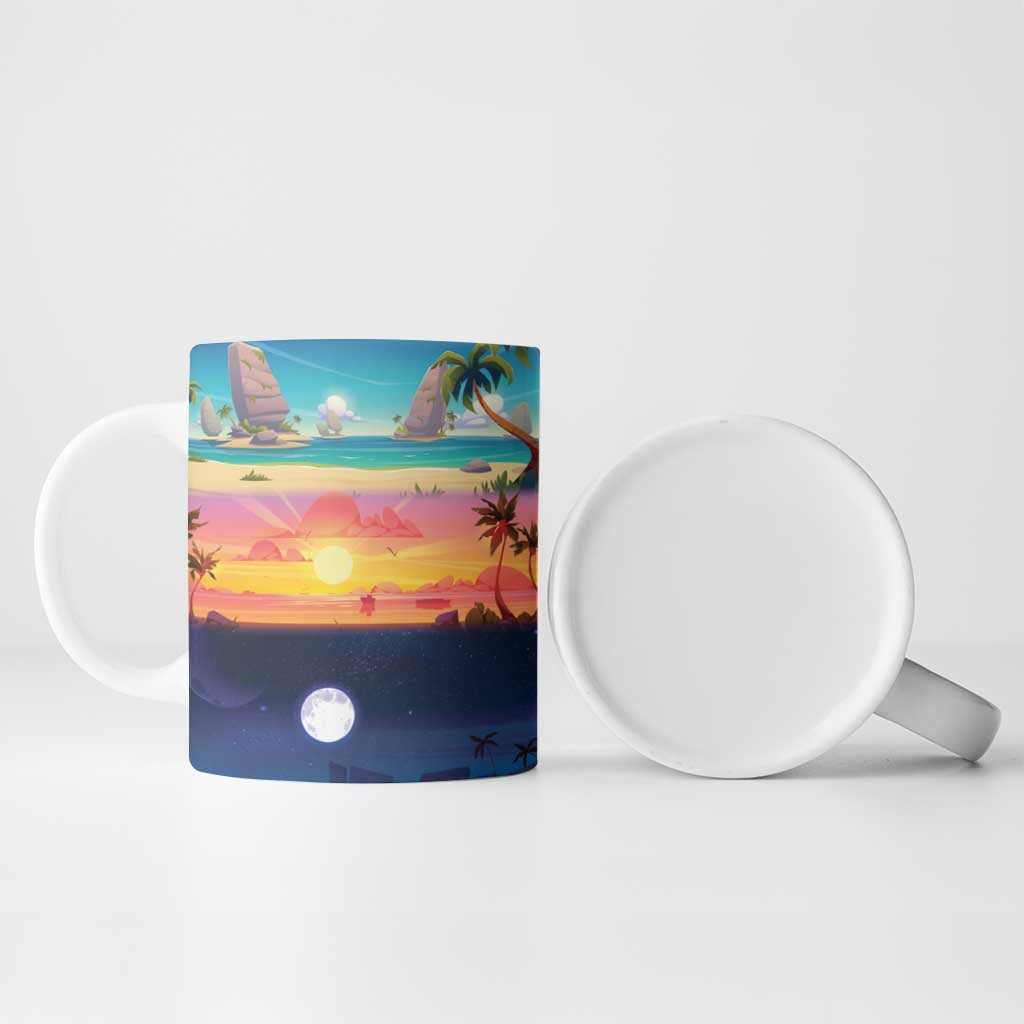Hawaii Beach Landscape Time-Lapse Ceramic Mug Tropical Plumeria Flowers LT01 - Polynesian Pride