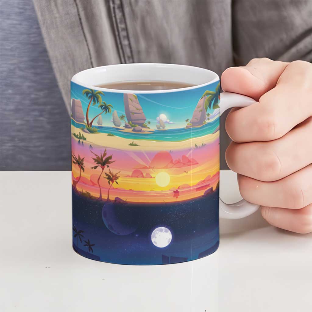 Hawaii Beach Landscape Time-Lapse Ceramic Mug Tropical Plumeria Flowers LT01 - Polynesian Pride