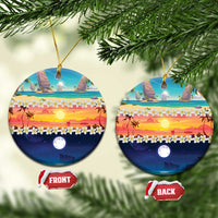 Hawaii Beach Landscape Time-Lapse Ceramic Ornament Tropical Plumeria Flowers LT01 Circle Multicolor - Polynesian Pride