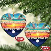 Hawaii Beach Landscape Time-Lapse Ceramic Ornament Tropical Plumeria Flowers LT01 Heart Multicolor - Polynesian Pride