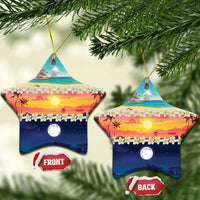 Hawaii Beach Landscape Time-Lapse Ceramic Ornament Tropical Plumeria Flowers LT01 Star Multicolor - Polynesian Pride