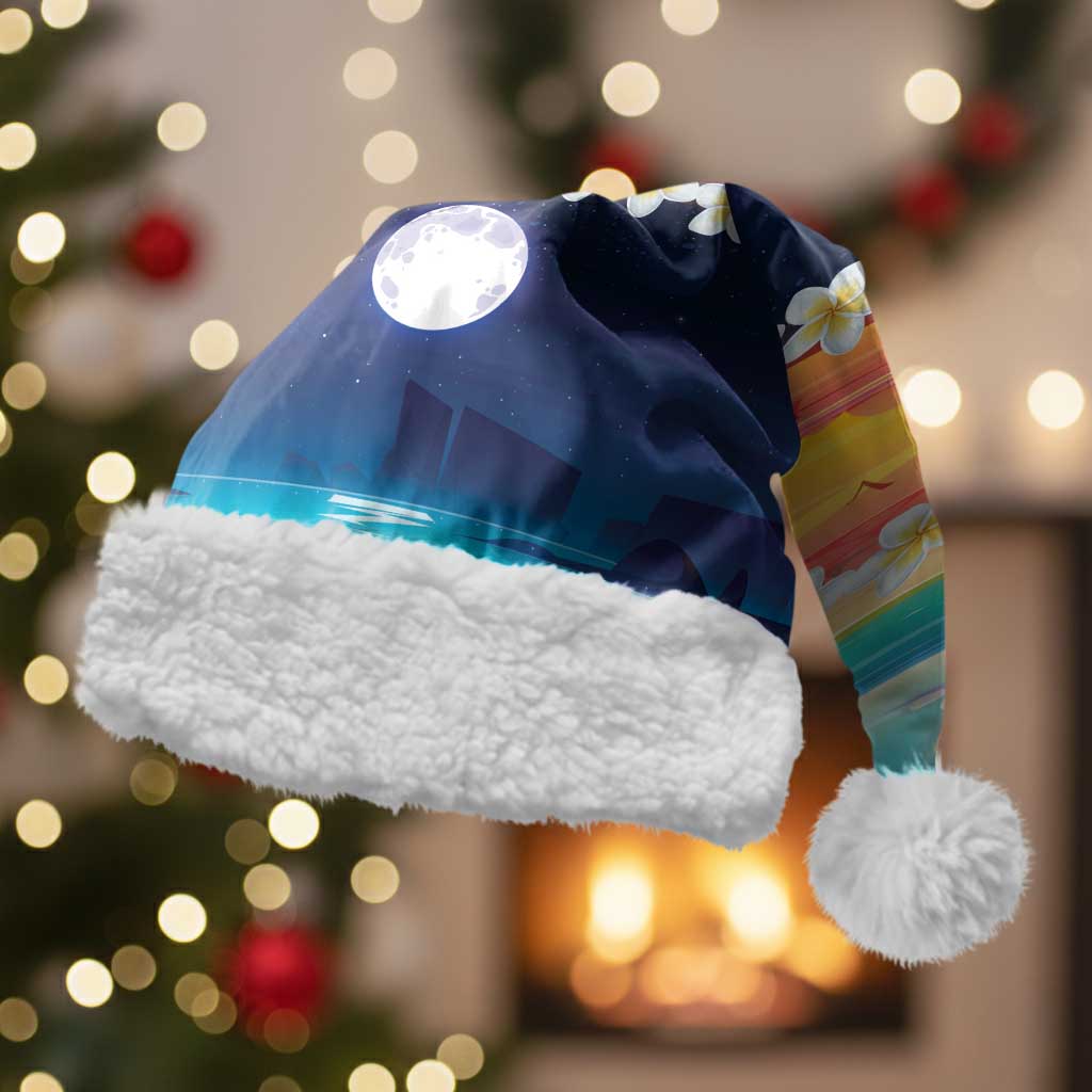 Hawaii Beach Landscape Time-Lapse Christmas Santa Hat Tropical Plumeria Flowers LT01 With Fur Multicolor - Polynesian Pride