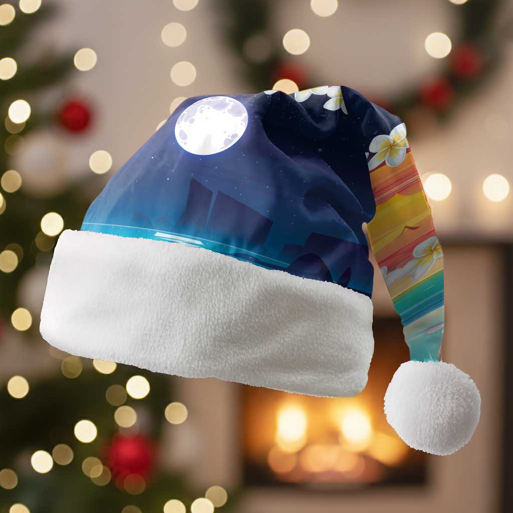 Hawaii Beach Landscape Time-Lapse Christmas Santa Hat Tropical Plumeria Flowers LT01 Without Fur Multicolor - Polynesian Pride