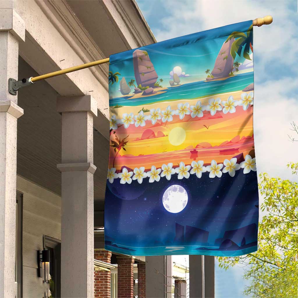 Hawaii Beach Landscape Time-Lapse Garden Flag Tropical Plumeria Flowers LT01 House Flag Multicolor - Polynesian Pride