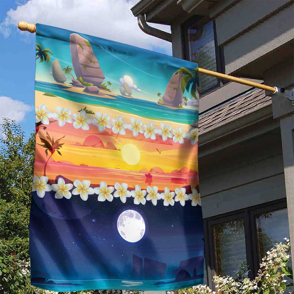 Hawaii Beach Landscape Time-Lapse Garden Flag Tropical Plumeria Flowers LT01 - Polynesian Pride