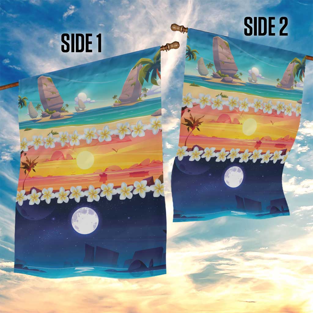 Hawaii Beach Landscape Time-Lapse Garden Flag Tropical Plumeria Flowers LT01 - Polynesian Pride