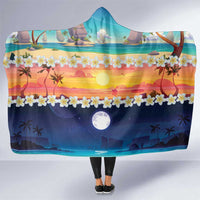Hawaii Beach Landscape Time-Lapse Hooded Blanket Tropical Plumeria Flowers LT01 One Size Multicolor - Polynesian Pride