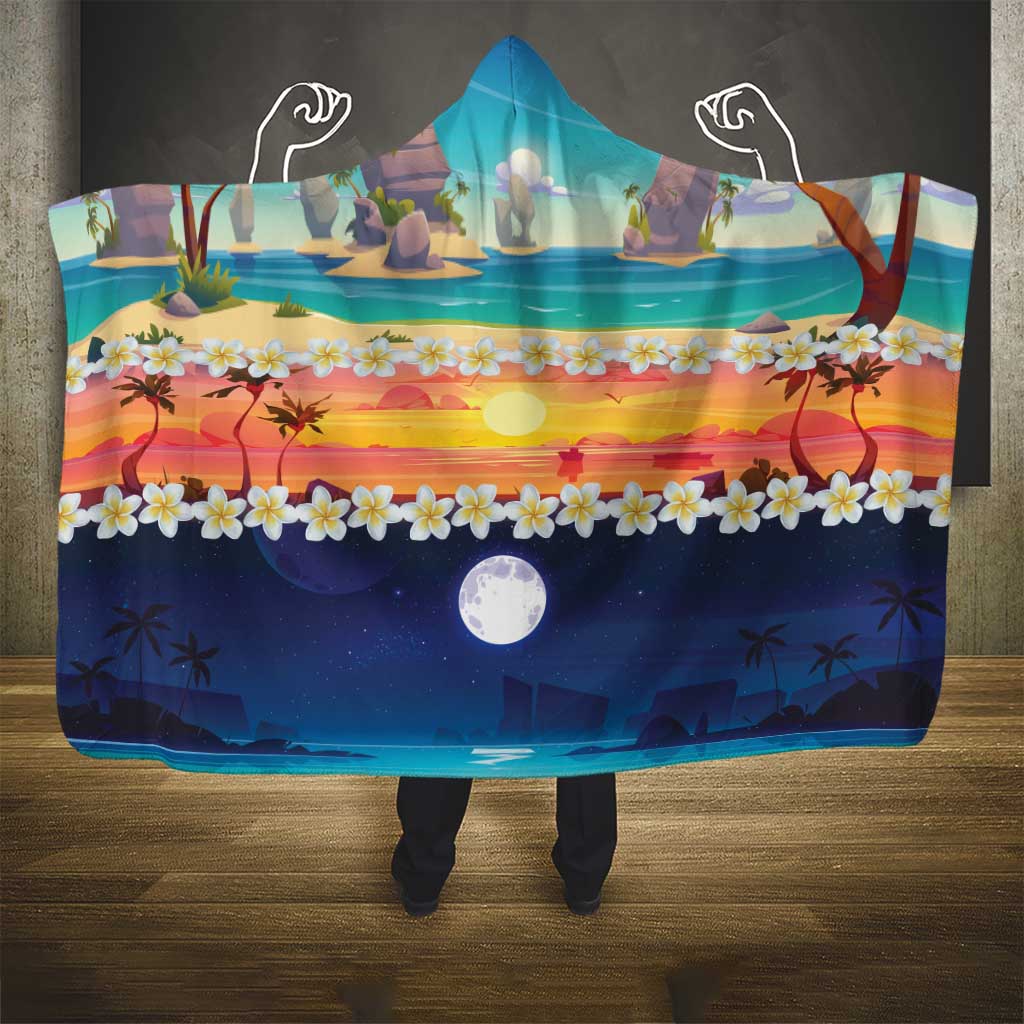 Hawaii Beach Landscape Time-Lapse Hooded Blanket Tropical Plumeria Flowers LT01 - Polynesian Pride
