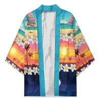 Hawaii Beach Landscape Time-Lapse Kimono Tropical Plumeria Flowers LT01 Unisex Multicolor - Polynesian Pride