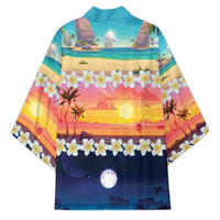 Hawaii Beach Landscape Time-Lapse Kimono Tropical Plumeria Flowers LT01 - Polynesian Pride