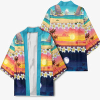 Hawaii Beach Landscape Time-Lapse Kimono Tropical Plumeria Flowers LT01 - Polynesian Pride