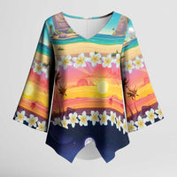 Hawaii Beach Landscape Time-Lapse Kimono Sleeve Blouse Tropical Plumeria Flowers LT01 Female Multicolor - Polynesian Pride
