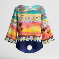 Hawaii Beach Landscape Time-Lapse Kimono Sleeve Blouse Tropical Plumeria Flowers LT01 - Polynesian Pride