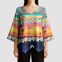 Hawaii Beach Landscape Time-Lapse Kimono Sleeve Blouse Tropical Plumeria Flowers LT01 - Polynesian Pride