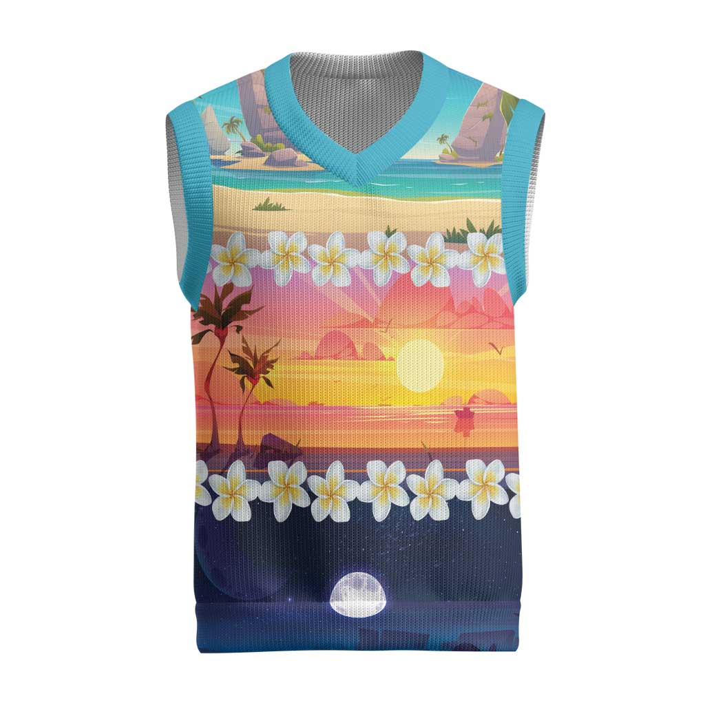 Hawaii Beach Landscape Time-Lapse Christmas Knitted V-Neck Vest Tropical Plumeria Flowers LT01 Multicolor - Polynesian Pride