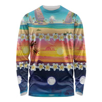 Hawaii Beach Landscape Time-Lapse Long Sleeve Shirt Tropical Plumeria Flowers LT01 Unisex Multicolor - Polynesian Pride