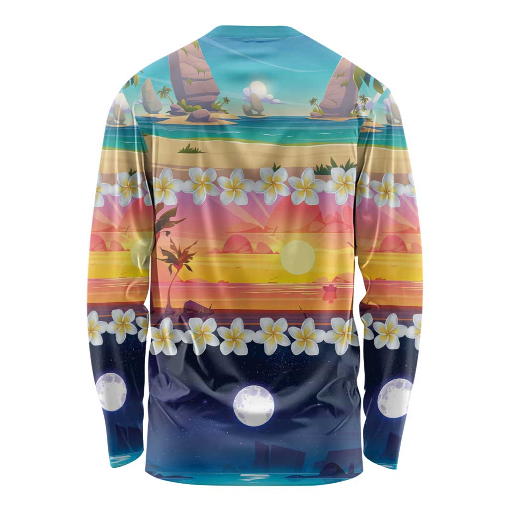 Hawaii Beach Landscape Time-Lapse Long Sleeve Shirt Tropical Plumeria Flowers LT01 - Polynesian Pride