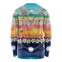 Hawaii Beach Landscape Time-Lapse Long Sleeve Shirt Tropical Plumeria Flowers LT01 - Polynesian Pride