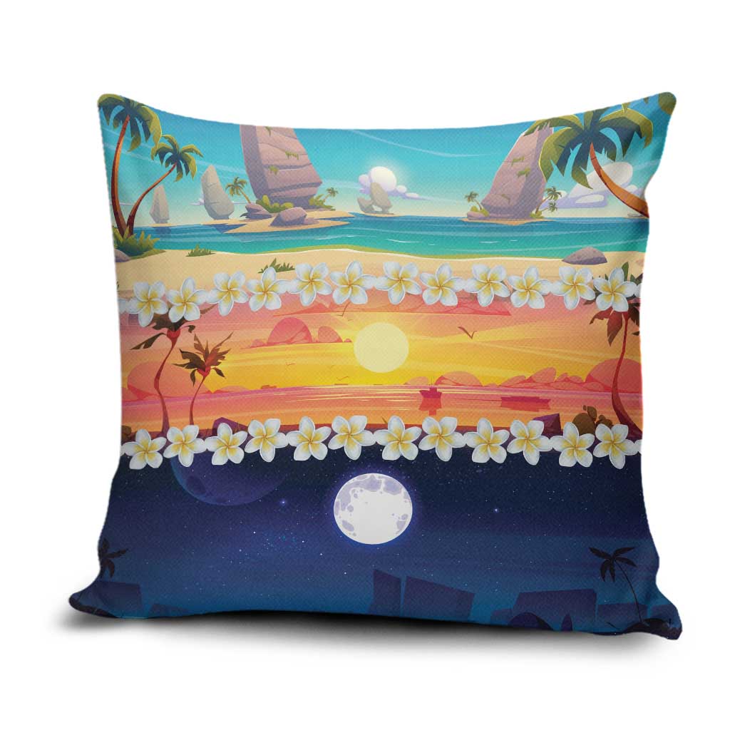 Hawaii Beach Landscape Time-Lapse Pillow Cover Tropical Plumeria Flowers LT01 Multicolor - Polynesian Pride