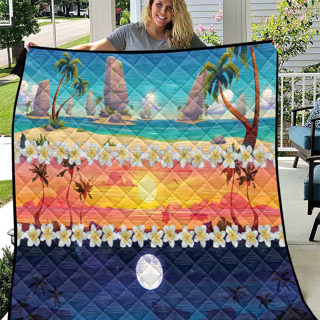 Hawaii Beach Landscape Time-Lapse Quilt Tropical Plumeria Flowers LT01 Multicolor - Polynesian Pride