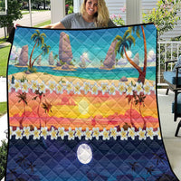 Hawaii Beach Landscape Time-Lapse Quilt Tropical Plumeria Flowers LT01 Multicolor - Polynesian Pride
