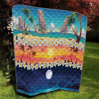 Hawaii Beach Landscape Time-Lapse Quilt Tropical Plumeria Flowers LT01 - Polynesian Pride