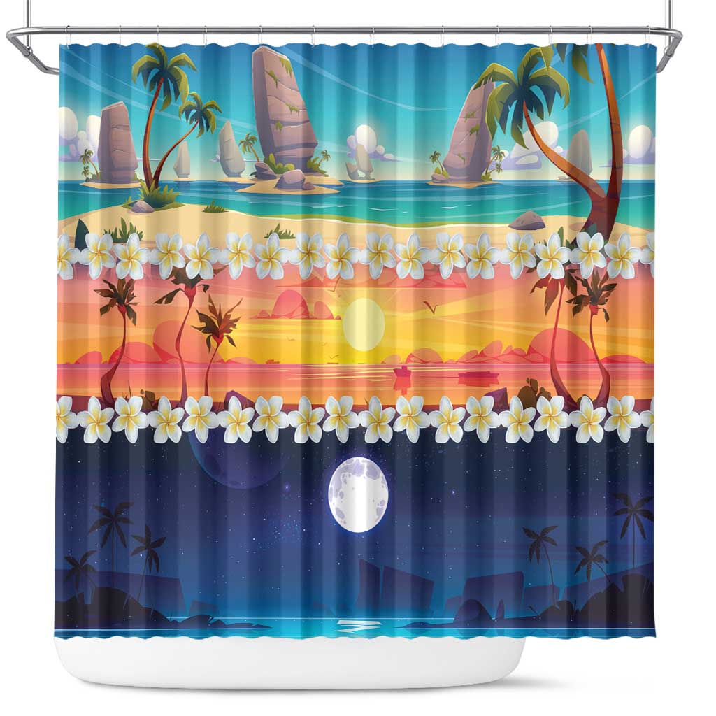 Hawaii Beach Landscape Time-Lapse Shower Curtain Tropical Plumeria Flowers LT01 Multicolor - Polynesian Pride