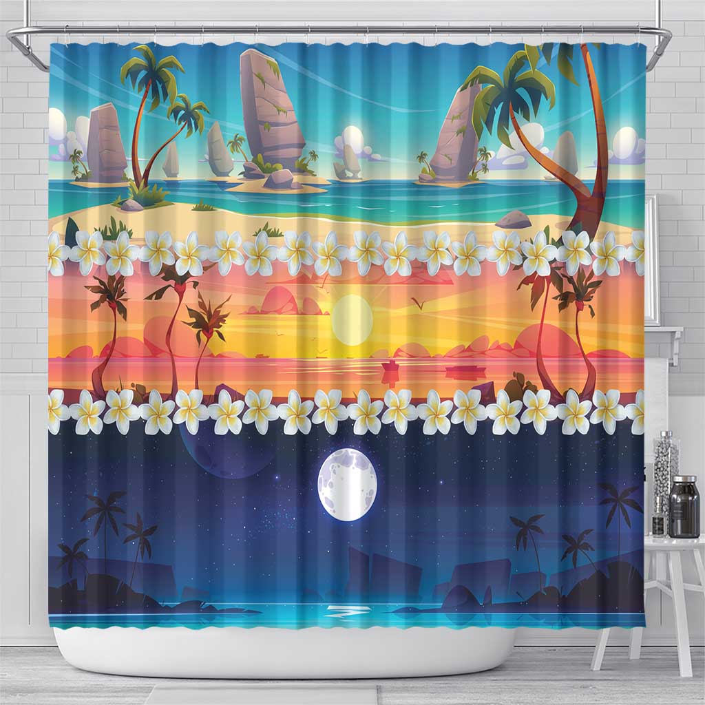 Hawaii Beach Landscape Time-Lapse Shower Curtain Tropical Plumeria Flowers LT01 - Polynesian Pride