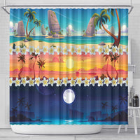 Hawaii Beach Landscape Time-Lapse Shower Curtain Tropical Plumeria Flowers LT01 - Polynesian Pride