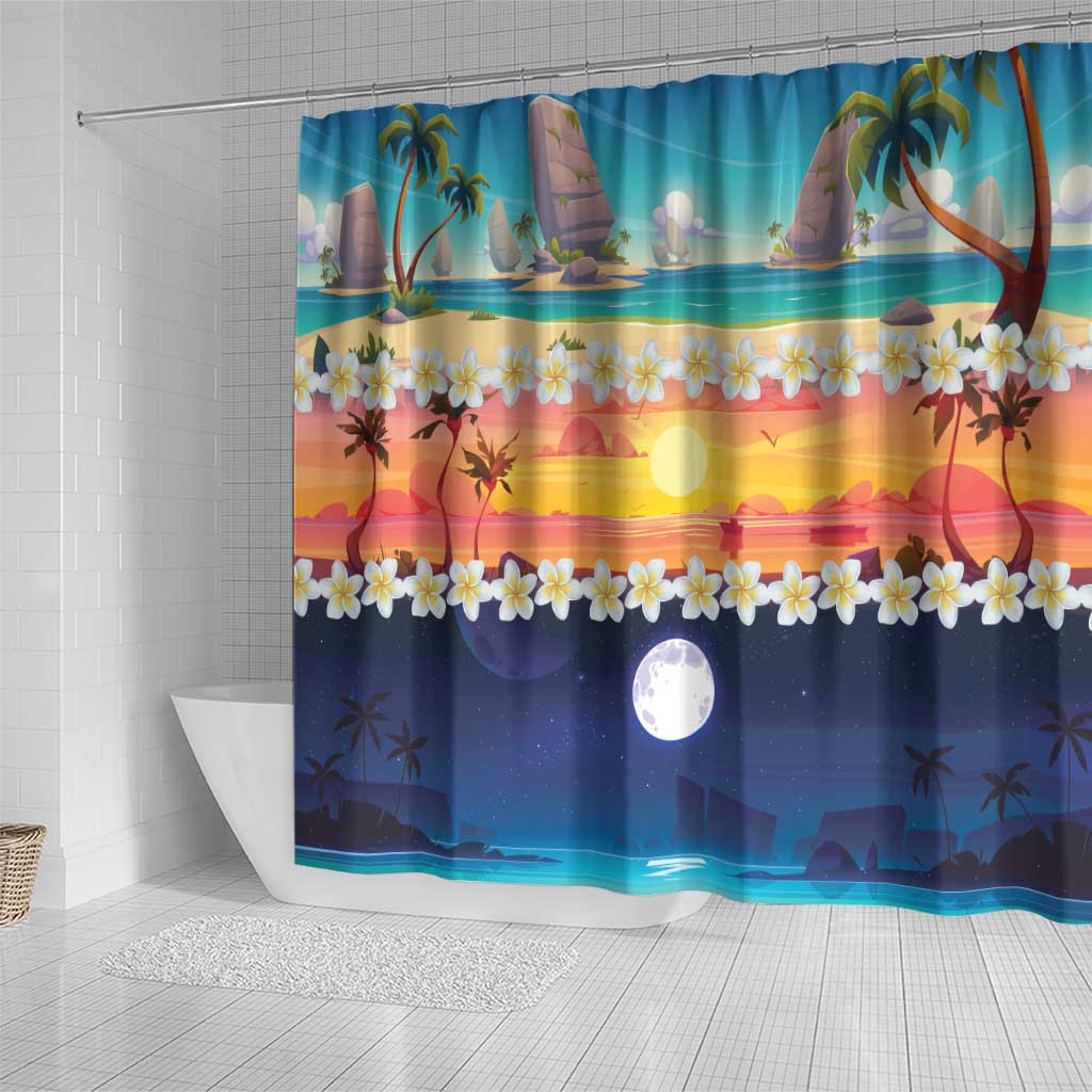 Hawaii Beach Landscape Time-Lapse Shower Curtain Tropical Plumeria Flowers LT01 - Polynesian Pride