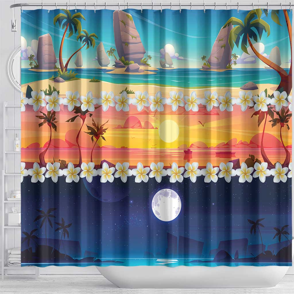 Hawaii Beach Landscape Time-Lapse Shower Curtain Tropical Plumeria Flowers LT01 - Polynesian Pride