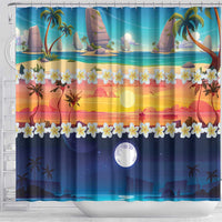 Hawaii Beach Landscape Time-Lapse Shower Curtain Tropical Plumeria Flowers LT01 - Polynesian Pride
