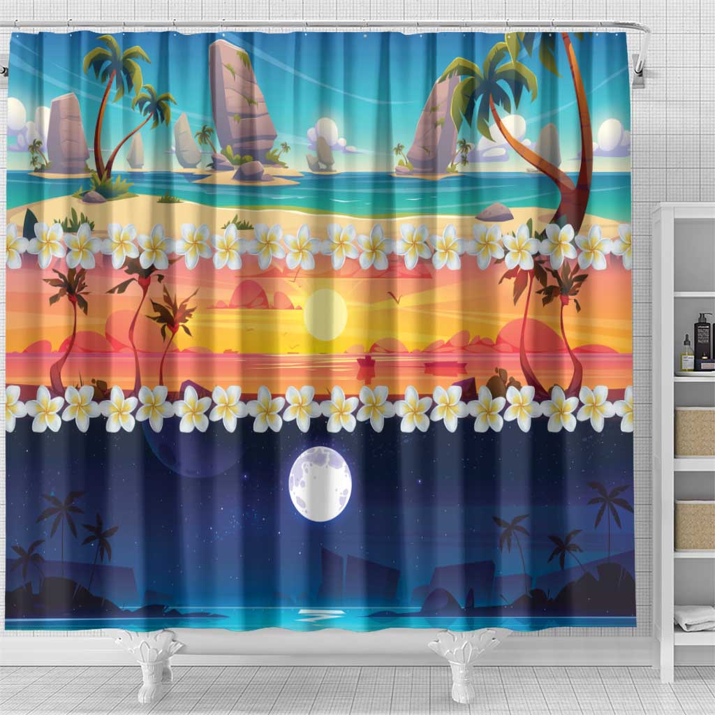 Hawaii Beach Landscape Time-Lapse Shower Curtain Tropical Plumeria Flowers LT01 - Polynesian Pride