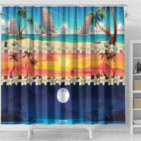 Hawaii Beach Landscape Time-Lapse Shower Curtain Tropical Plumeria Flowers LT01 - Polynesian Pride