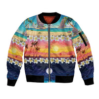Hawaii Beach Landscape Time-Lapse Sleeve Zip Bomber Jacket Tropical Plumeria Flowers LT01 Unisex Multicolor - Polynesian Pride