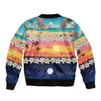 Hawaii Beach Landscape Time-Lapse Sleeve Zip Bomber Jacket Tropical Plumeria Flowers LT01 - Polynesian Pride