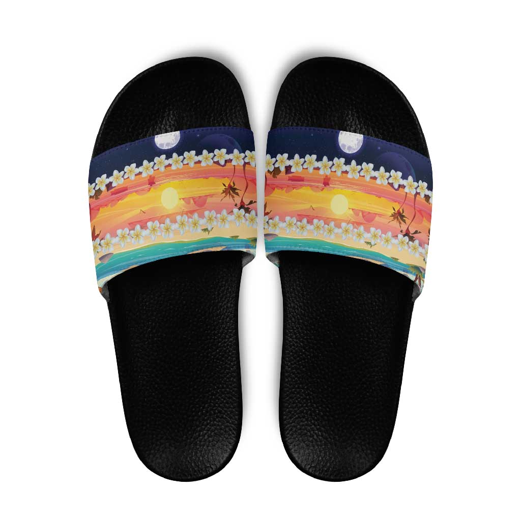 Hawaii Beach Landscape Time-Lapse Slide Sandals Tropical Plumeria Flowers LT01 Multicolor - Polynesian Pride