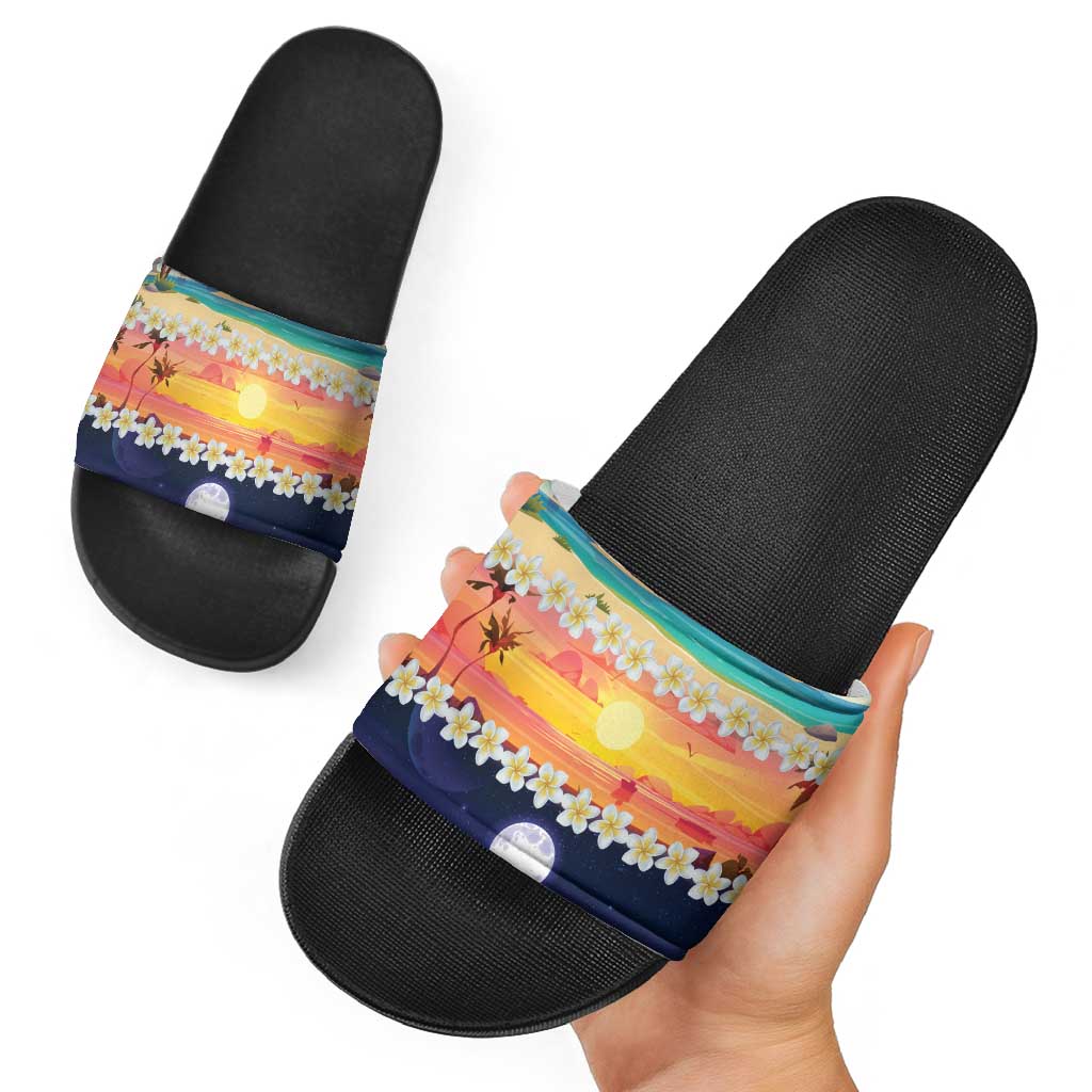Hawaii Beach Landscape Time-Lapse Slide Sandals Tropical Plumeria Flowers LT01 - Polynesian Pride