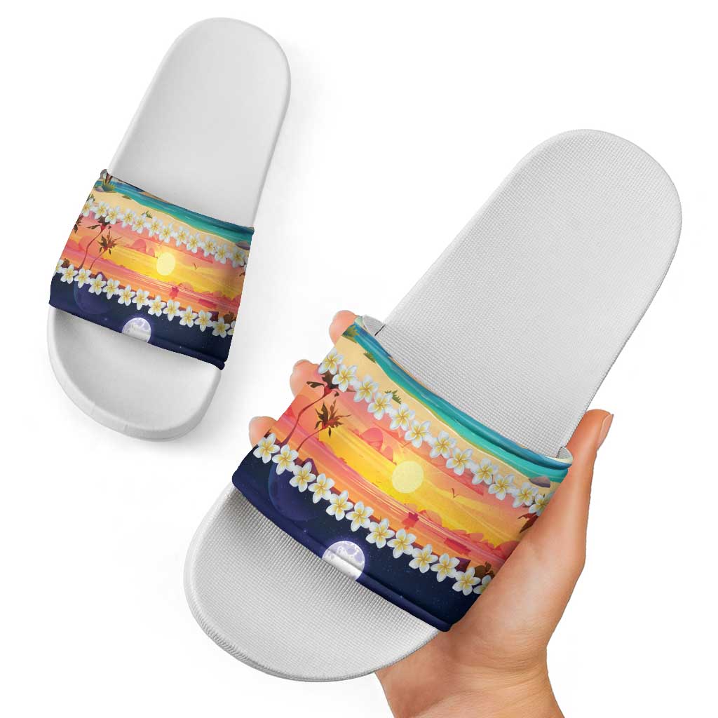 Hawaii Beach Landscape Time-Lapse Slide Sandals Tropical Plumeria Flowers LT01 - Polynesian Pride