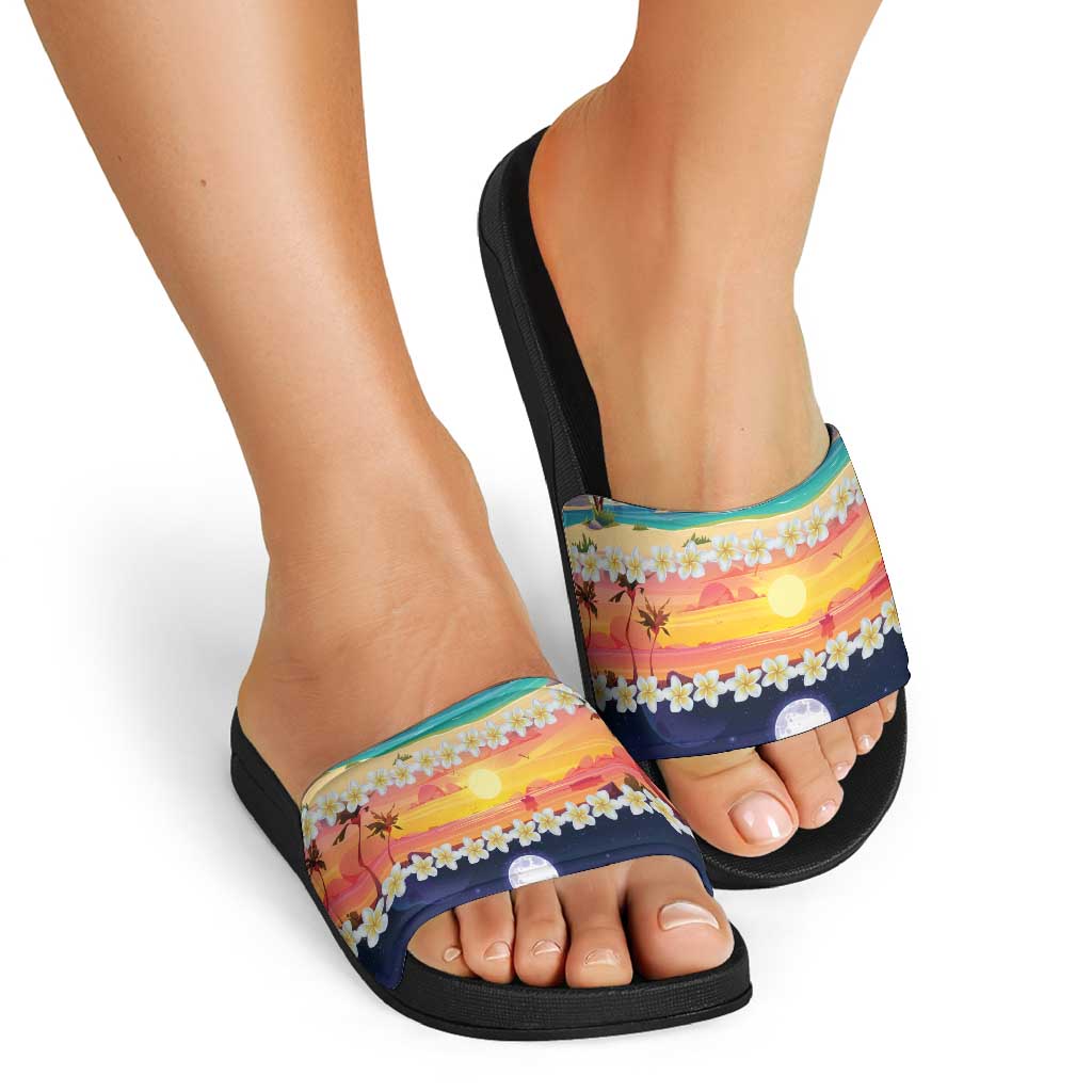 Hawaii Beach Landscape Time-Lapse Slide Sandals Tropical Plumeria Flowers LT01 - Polynesian Pride
