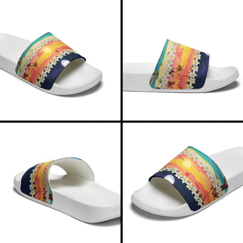 Hawaii Beach Landscape Time-Lapse Slide Sandals Tropical Plumeria Flowers LT01 - Polynesian Pride