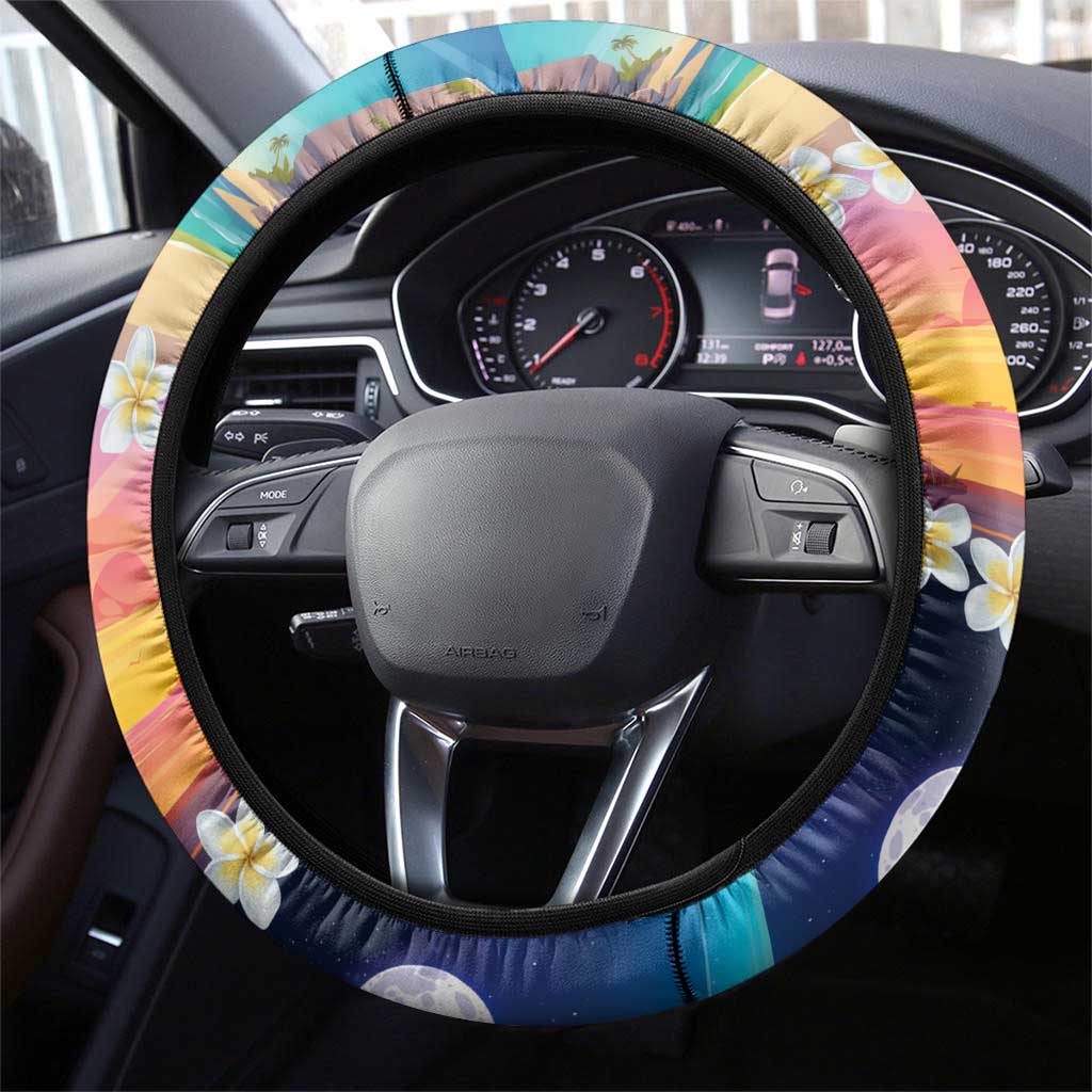 Hawaii Beach Landscape Time-Lapse Steering Wheel Cover Tropical Plumeria Flowers LT01 - Polynesian Pride