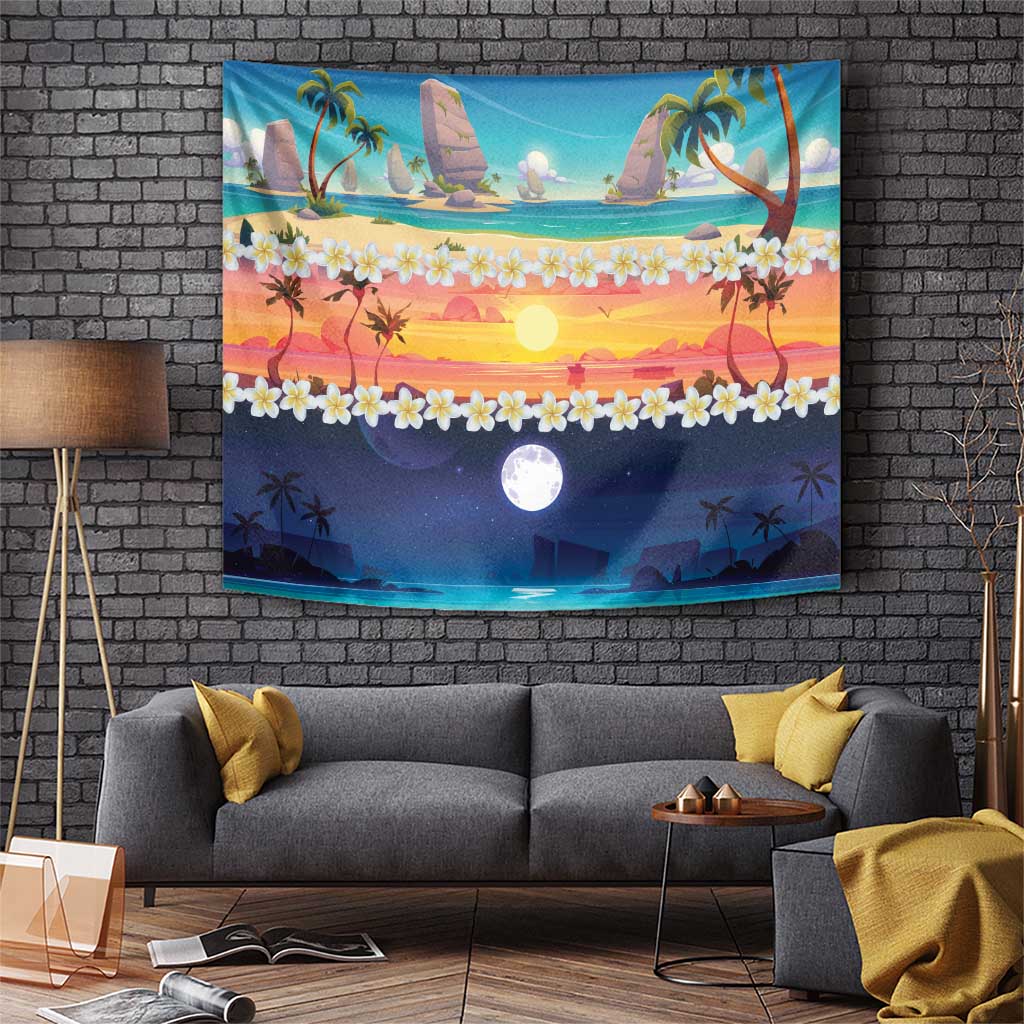 Hawaii Beach Landscape Time-Lapse Tapestry Tropical Plumeria Flowers LT01 Multicolor - Polynesian Pride