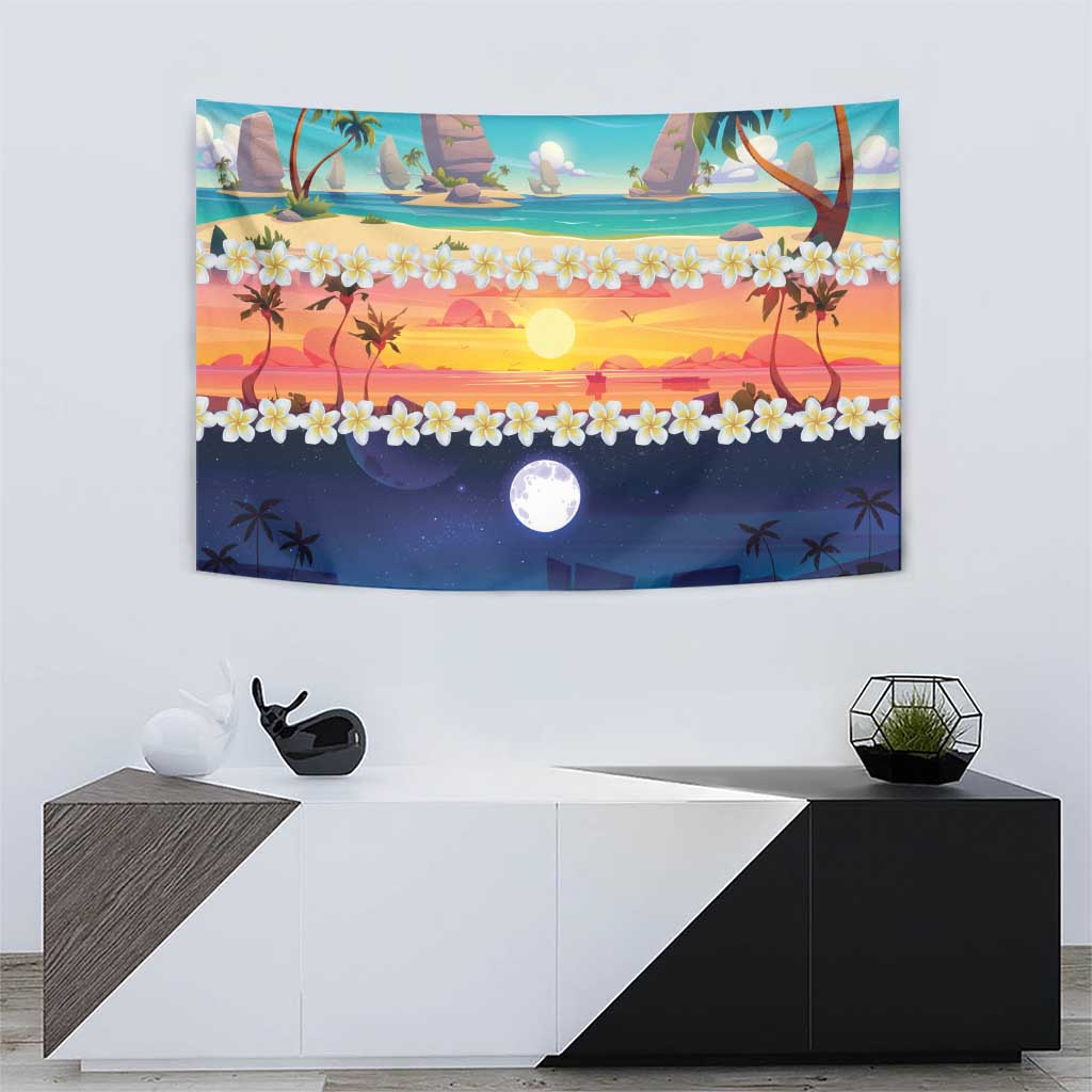 Hawaii Beach Landscape Time-Lapse Tapestry Tropical Plumeria Flowers LT01 - Polynesian Pride