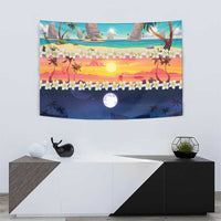 Hawaii Beach Landscape Time-Lapse Tapestry Tropical Plumeria Flowers LT01 - Polynesian Pride