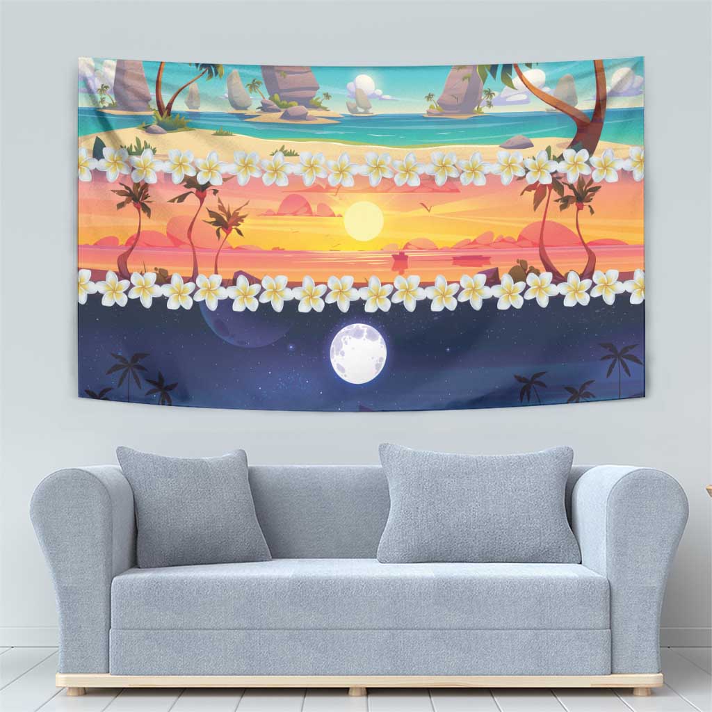 Hawaii Beach Landscape Time-Lapse Tapestry Tropical Plumeria Flowers LT01 - Polynesian Pride