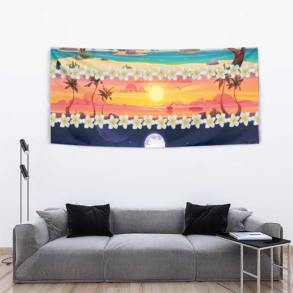 Hawaii Beach Landscape Time-Lapse Tapestry Tropical Plumeria Flowers LT01 - Polynesian Pride