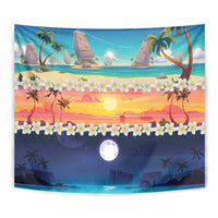 Hawaii Beach Landscape Time-Lapse Tapestry Tropical Plumeria Flowers LT01 - Polynesian Pride