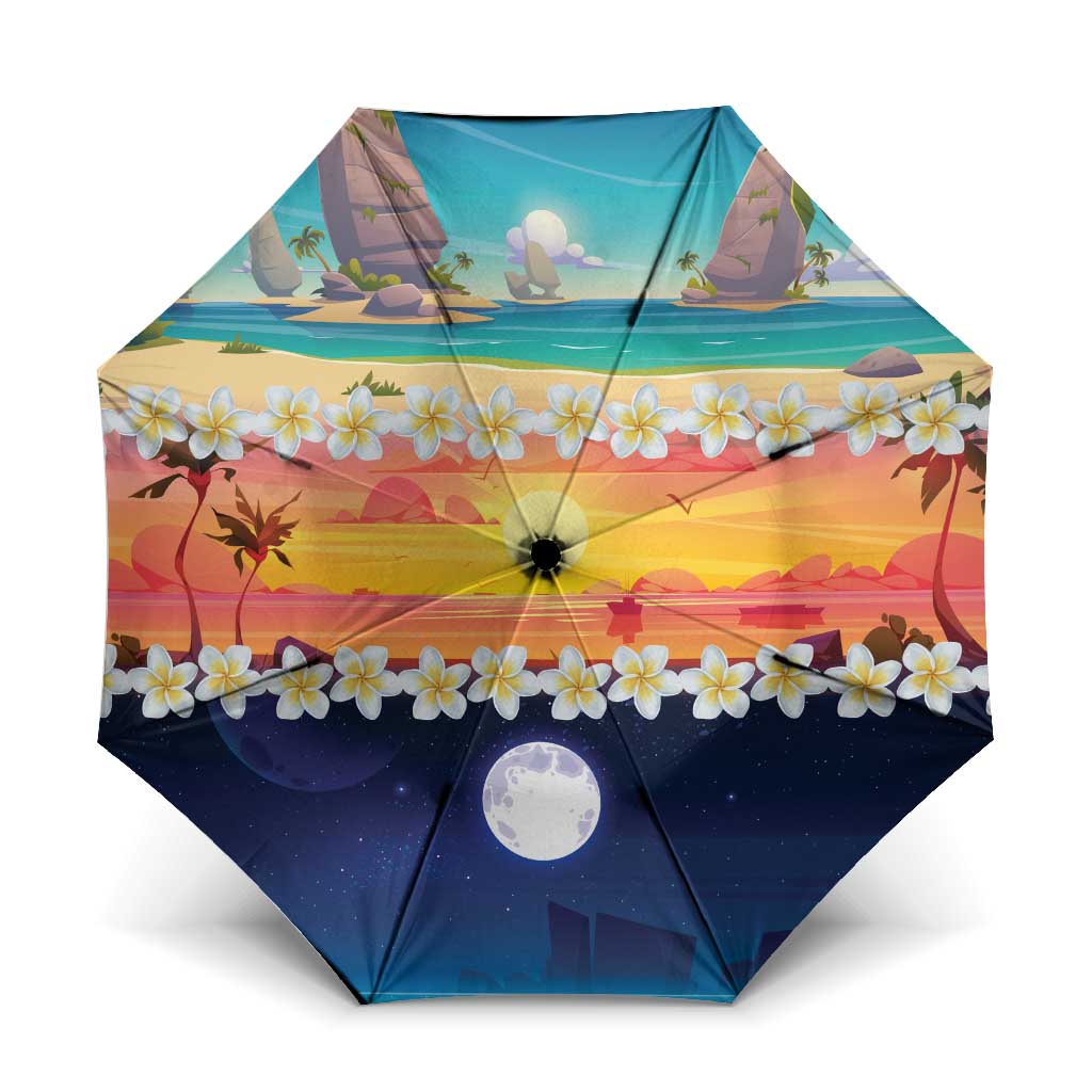 Hawaii Beach Landscape Time-Lapse Umbrella Tropical Plumeria Flowers LT01 One Size Folded 11.42 inch Opened Diameter 37.4 inch Multicolor - Polynesian Pride
