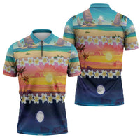 Hawaii Beach Landscape Time-Lapse Zipper Polo Shirt Tropical Plumeria Flowers LT01 - Polynesian Pride